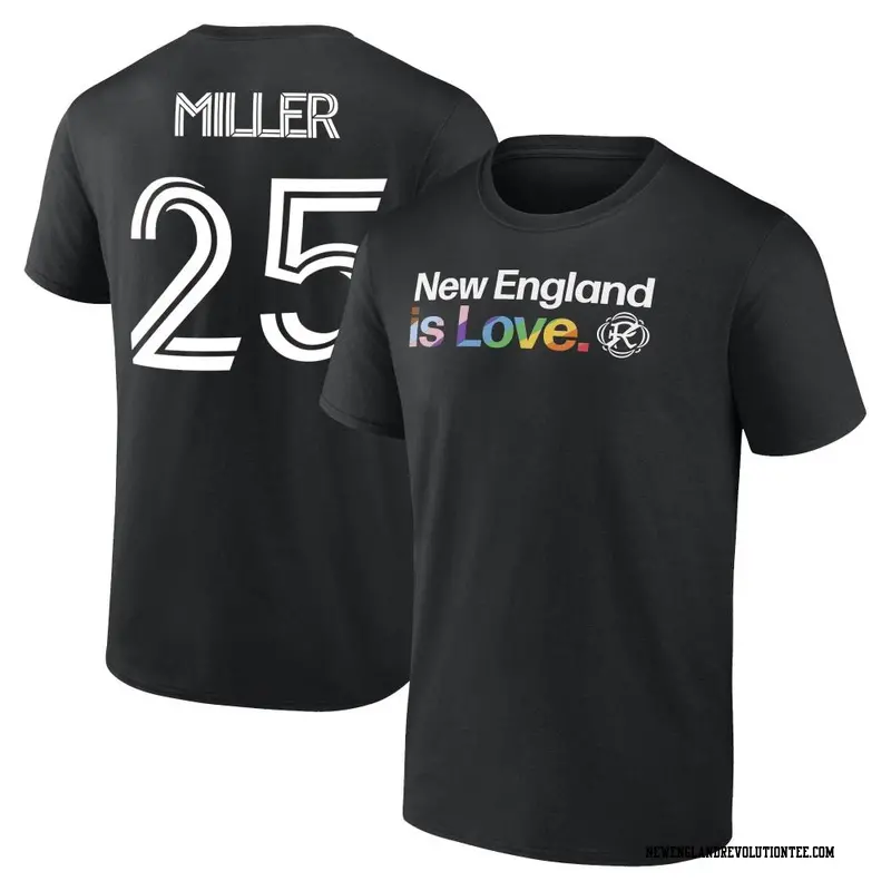 Men's New England Revolution ＃25 Peyton Miller Black Name & Number City Pride T-Shirt