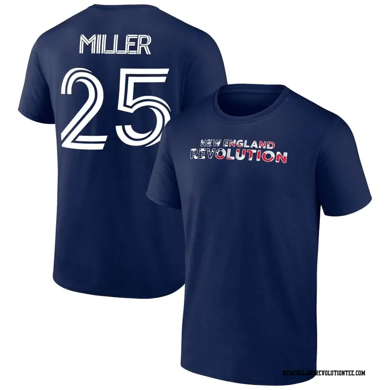 Men's New England Revolution ＃25 Peyton Miller Navy Name & Number Banner Wave T-Shirt
