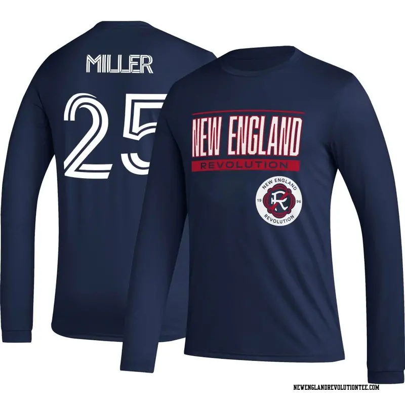 Men's New England Revolution ＃25 Peyton Miller Navy Name & Number Club Long Sleeve T-Shirt
