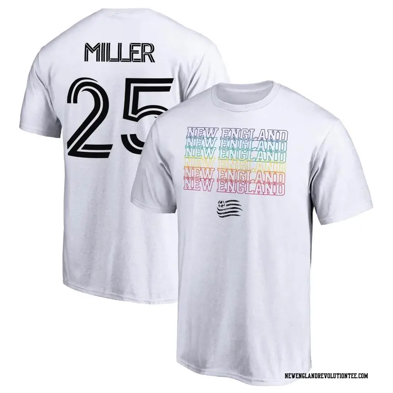 Men's New England Revolution ＃25 Peyton Miller White Name & Number City Pride T-Shirt