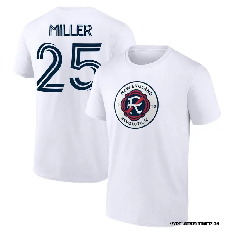 Men's New England Revolution ＃25 Peyton Miller White Name & Number T-Shirt