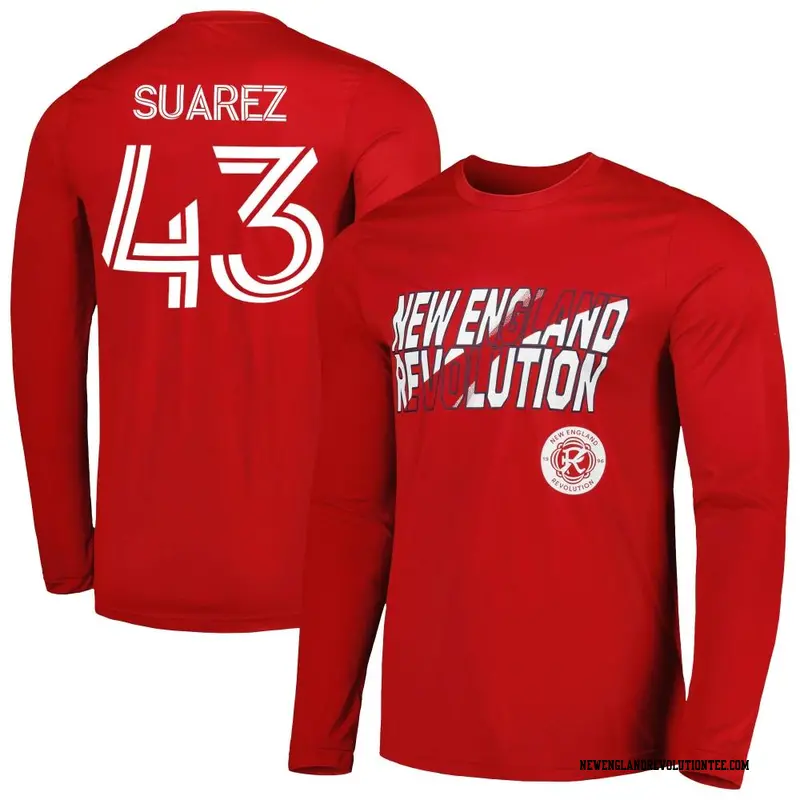 Men's New England Revolution ＃43 Santiago Suarez Red Name & Number Hook Long Sleeve T-Shirt