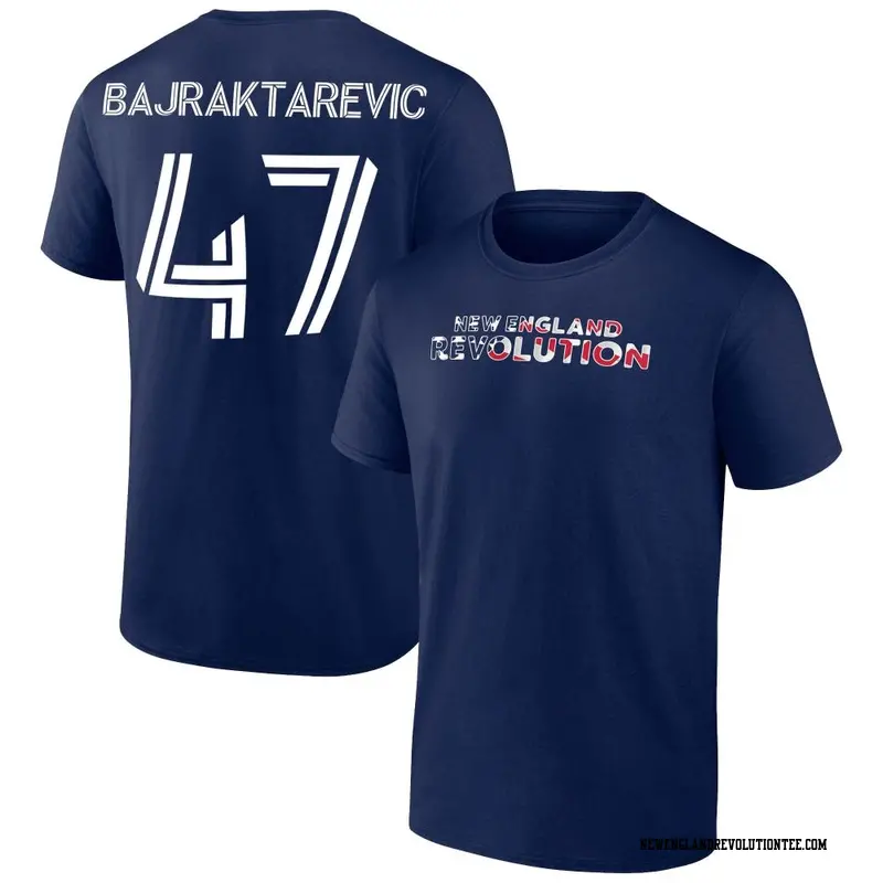 Men's New England Revolution ＃47 Esmir Bajraktarevic Navy Name & Number Banner Wave T-Shirt