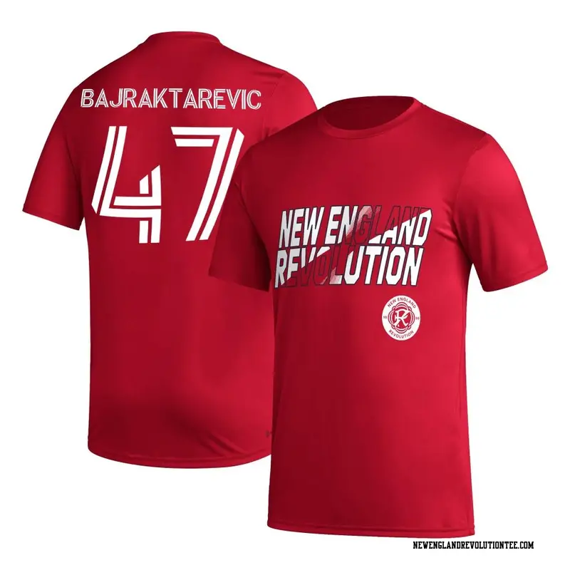 Men's New England Revolution ＃47 Esmir Bajraktarevic Red Name & Number Hook T-Shirt
