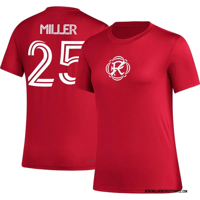 Women's New England Revolution ＃25 Peyton Miller Red Name & Number Icon T-Shirt