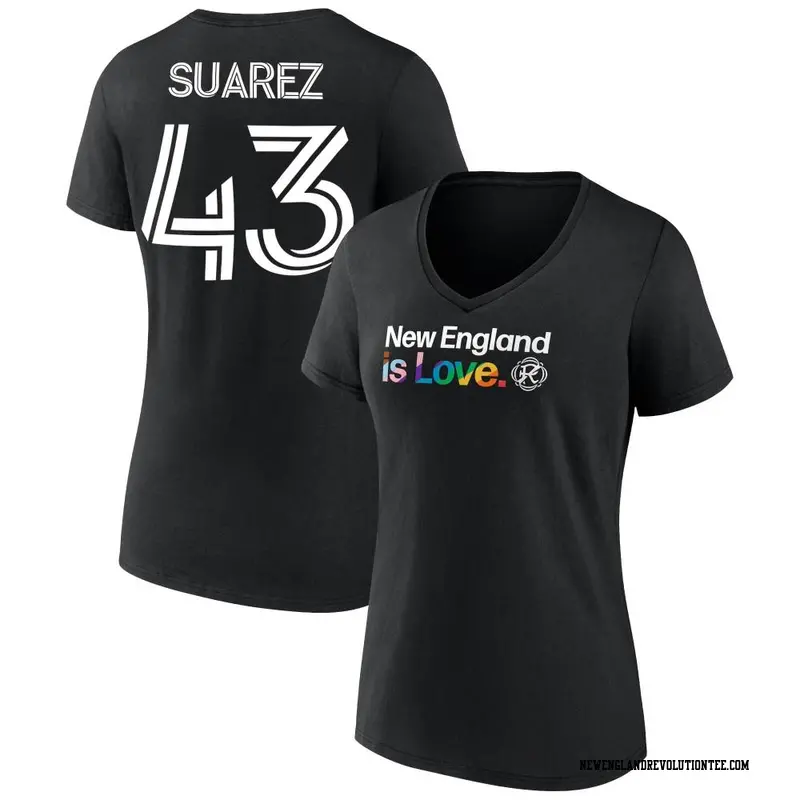 Women's New England Revolution ＃43 Santiago Suarez Black Name & Number City Pride V-Neck T-Shirt