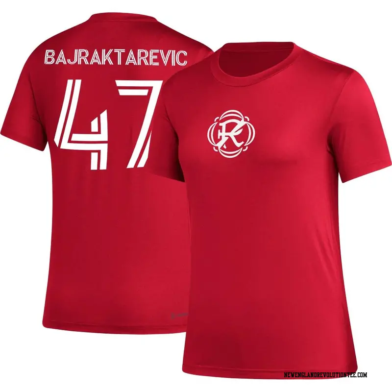 Women's New England Revolution ＃47 Esmir Bajraktarevic Red Name & Number Icon T-Shirt