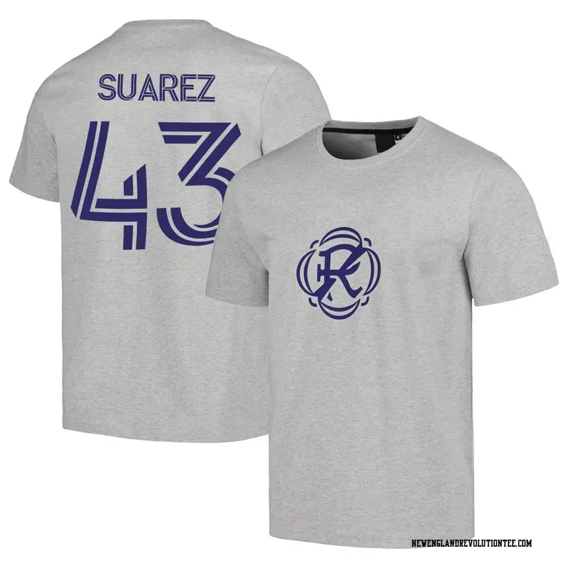 Youth New England Revolution ＃43 Santiago Suarez Gray Name & Number Culture Heavy T-Shirt