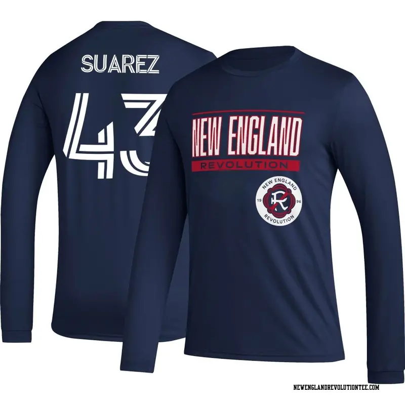 Youth New England Revolution ＃43 Santiago Suarez Navy Name & Number Club Long Sleeve T-Shirt