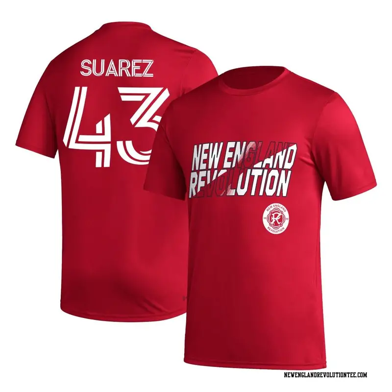 Youth New England Revolution ＃43 Santiago Suarez Red Name & Number Hook T-Shirt