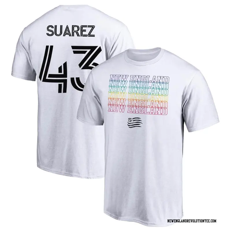 Youth New England Revolution ＃43 Santiago Suarez White Name & Number City Pride T-Shirt