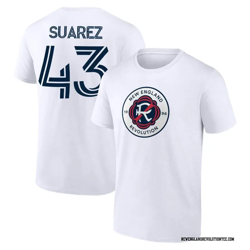 Youth New England Revolution ＃43 Santiago Suarez White Name & Number T-Shirt