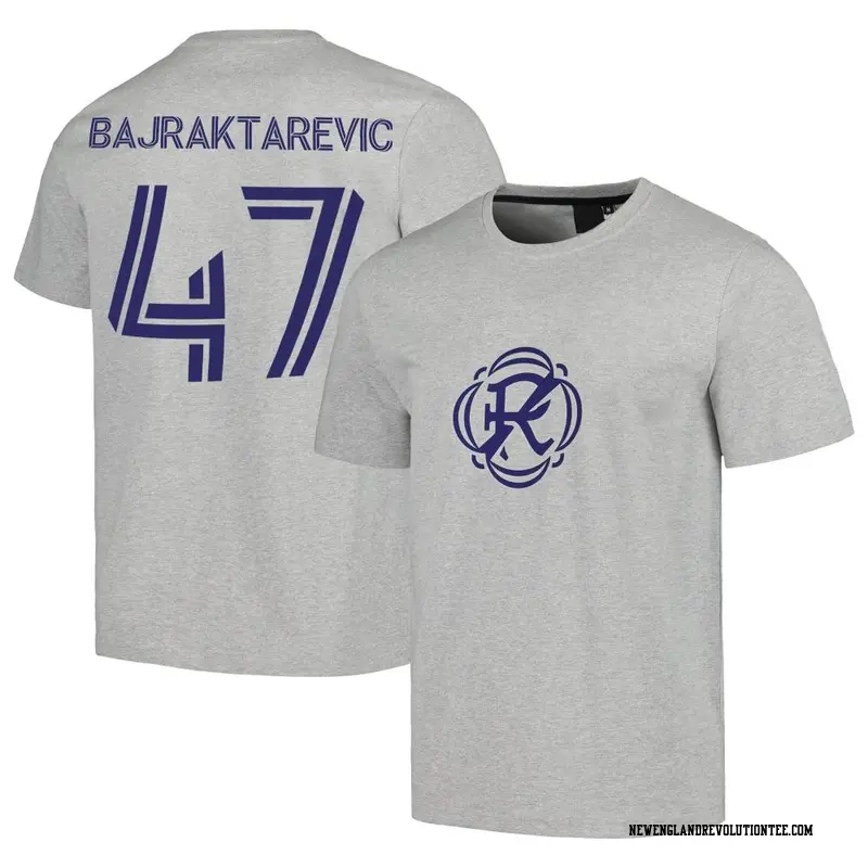 Youth New England Revolution ＃47 Esmir Bajraktarevic Gray Name & Number Culture Heavy T-Shirt