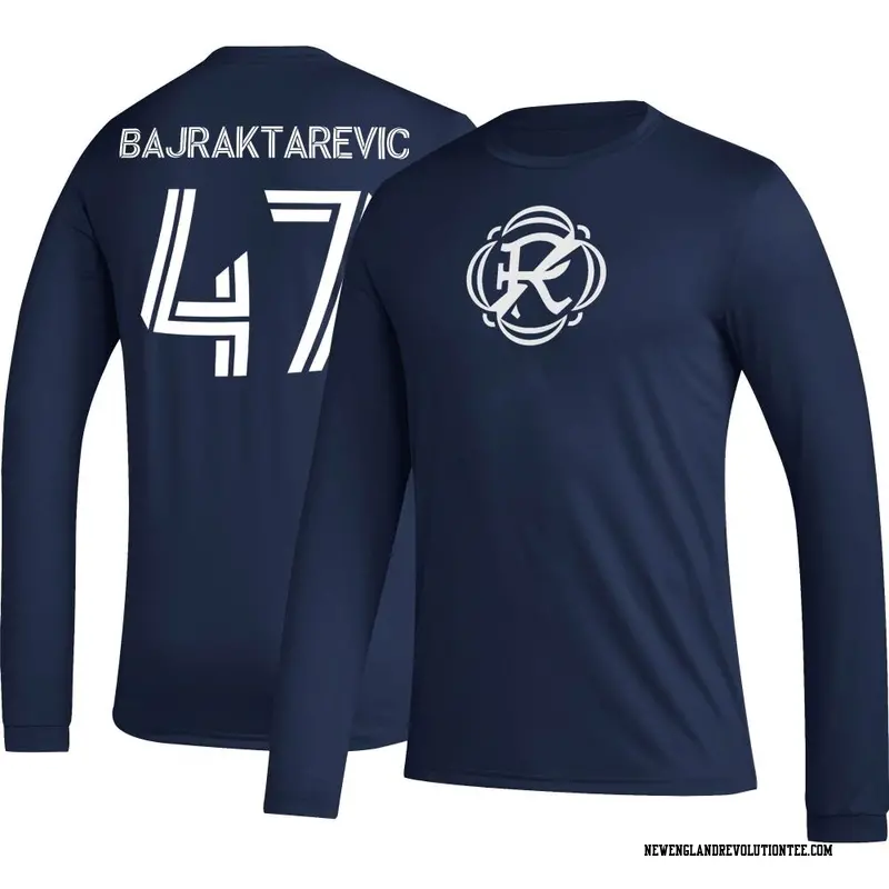 Youth New England Revolution ＃47 Esmir Bajraktarevic Navy Name & Number Icon Long Sleeve T-Shirt