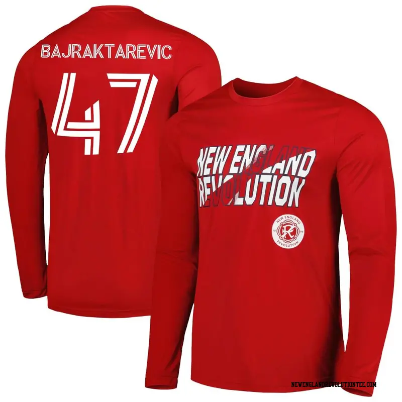 Youth New England Revolution ＃47 Esmir Bajraktarevic Red Name & Number Hook Long Sleeve T-Shirt