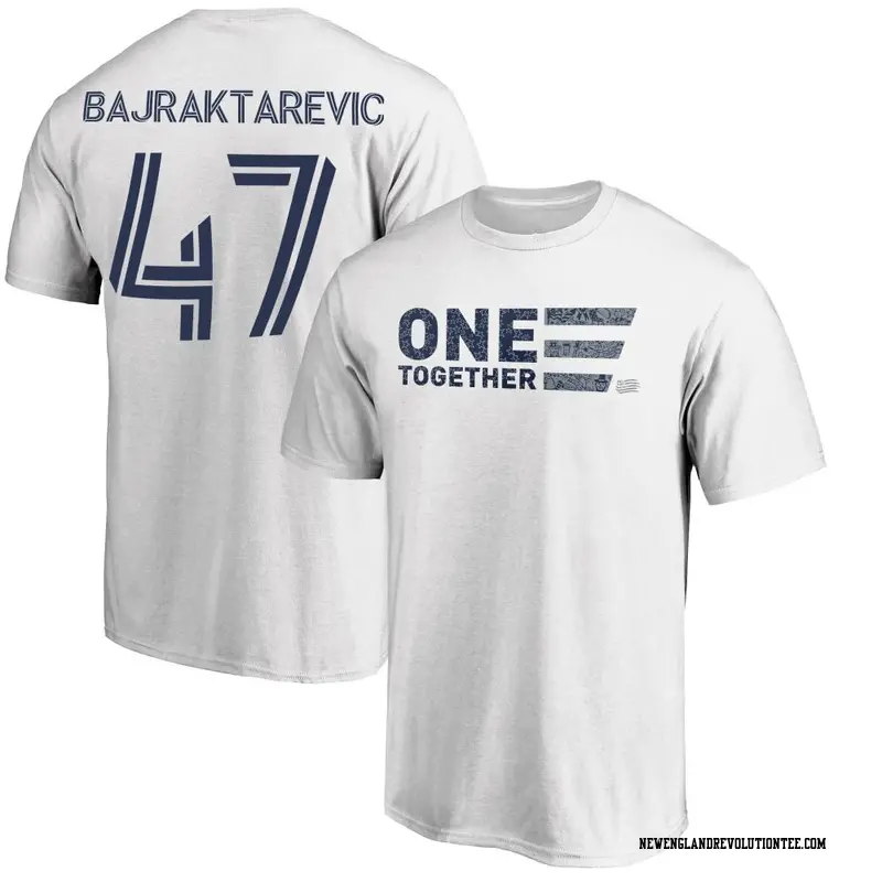 Youth New England Revolution ＃47 Esmir Bajraktarevic White Name & Number Americana Patriotic Club T-Shirt