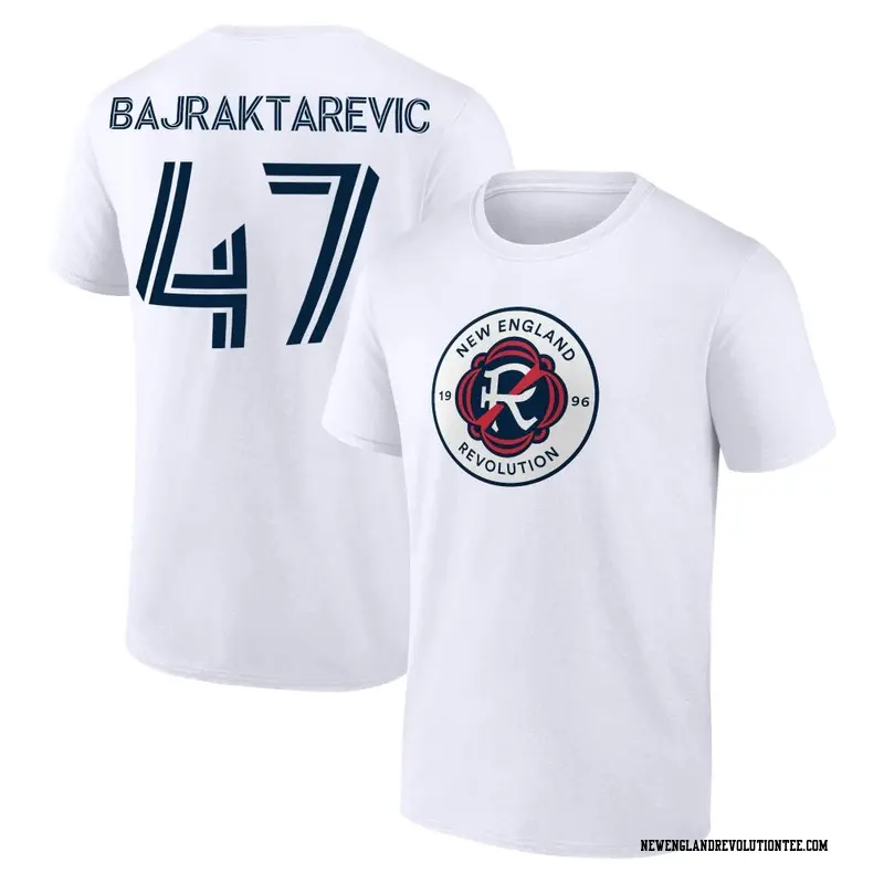 Youth New England Revolution ＃47 Esmir Bajraktarevic White Name & Number T-Shirt